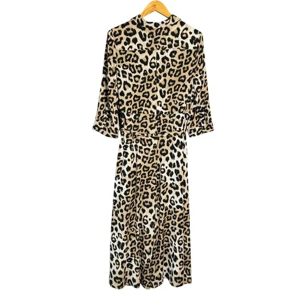 Banana Republic Dress Leopard Print Maxi Shirt Women 14 Classic Elegant Mobwife - Picture 3 of 12